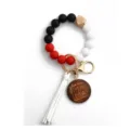 Silikon Perlen Schlüsselanhänger Armband mit Holz MAMA Quaste für ein Muttertag Geschenk - Weiß
