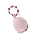 Portachiavi con bracciale di perle in silicone e borsellino in pelle rosa, variante. - Viola