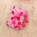 Pink cherry print card holder coin purse paired with silicone bead wristlet keychain variant - Magenta Cherry