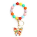 Colorful silicone bead keychain with cute butterfly pendant, vibrant keyring bracelet for women. - Colorful