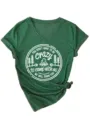 Women's green V-neck short sleeve t-shirt with funny camping graphic print casual top - S / Tops / Vintage Green