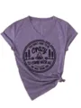Womens Heather Purple V-Neck Short Sleeve Camping Graphic T-Shirt Casual Summer Tops - S / Tops / Purple (Black Font)