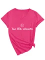 Stylische Damen V-Ausschnitt Kurzarm T-Shirt lässiges rosa Oberteil mit Baseball-Print. - S / Oberteile / Rot