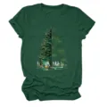 Maglietta casual da donna girocollo manica corta con stampa grafica foresta, uso quotidiano. - Taglia S / Top / verde retrò