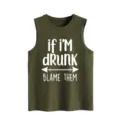 Canotta da donna smanicata verde militare casual con stampa di lettere divertenti da giorno. - Taglia S / Top / Verde militare