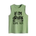 Canotta casual da donna verde con dettaglio di stampa di testo divertente, abbigliamento estivo. - Taglia S / Top / Verde oliva
