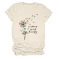 Casual women's round neck short sleeve T-shirt with creative reading quote graphic print. - S / Tops / Sand