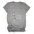 Grey short sleeve women t-shirt featuring creative book dandelion graphic and reading slogan. - S / Tops / Dark Gray