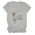 Women Grey Short Sleeve T-Shirt Reading Is My Therapy Casual Cotton Graphic Tee Top - S / Tops / Light Gray
