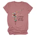 Women's casual round neck short sleeve t-shirt with aesthetic reading dandelion print top - S / Tops / Rose Gold (Black Font)