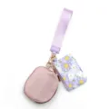 Draagbaar bloemen sleutelhanger tasje set met polsband, schattige mini portemonnee. - Set / Paarse Bloem