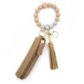 Silicone bead keychain with leather pouch and tassel pendant chic bag charm accessory for women - Khaki