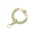 Silicone beaded keychain bracelet with cute floral daisy charm and gold metal lobster clasp. - Bean Green