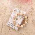 Porte-cartes en cuir PU à motif floral avec bracelet en perles de silicone et porte-clés. - Petite Fleur Kaki