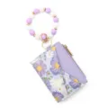 Lila Blumen Lederkartenetui mit Silikonperlen Schlüsselanhänger Geldbörse für Damen. - Lila Blumenmuster-Stil