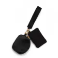 Compacte zwarte sleutelhanger met meerdere tassen en afneembare mini-muntbeurs en band. - Set / Zwart