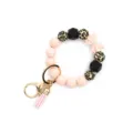 Silicone bead wristlet keychain with leopard print beads, bow and tassel for women - Pink