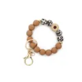 Silicone beaded wristlet keychain with leopard print beads and cute sunflower charm gold hardware. - Khaki