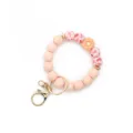Cute silicone bead wristlet keychain with daisy flower and heart print charm for women daily use. - Korean Pink