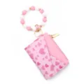 Rosa Herz Leder Kartenetui Brieftasche mit Silikonperlen Schlüsselanhänger Armband für Damen - Rosa Herz-Druck