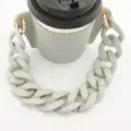 Custodia per tazza di caffè in pelle PU grigia con manico a catena spessa portabicchieri - Grigio chiaro