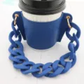 Custodia per tazza da caffè in pelle PU con manico a catena spessa porta tazza da tè portatile - Blu zaffiro