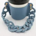 Portatazza caffè in pelle PU blu con manico a catena spessa supporto isolante - Blu grigiastro