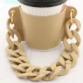 Custodia per tazza di caffè in pelle PU con manico a catena spessa, supporto isolante elegante. - Kaki