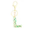 Christmas resin letter L keychain with gold metal clasp and festive candy cane decor. - Letter + 8-shaped Buckle / L