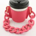 Fodera per tazza da caffe in ecopelle rosa con manico a catena spessa porta tazza riutilizzabile - Rosso rosa