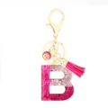 Pink glitter resin letter B keychain with gold hardware and stylish pink tassel charm. - Pink Sequin Tassel Keychain / Letter B