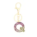Gold metal hardware resin letter Q keychain charm with sparkling pink and green glitter. - Letter + 8-shaped Buckle / Letter Q