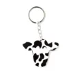 Portachiavi in legno con stampa mucca bianco e nero, simpatico accessorio per borse e chiavi. - Testa di Mucca Senza Scritta