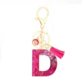 Pink glitter resin alphabet letter D keychain with cute tassel and scale charm bag pendant. - Pink Sequin Tassel Keychain / Letter D
