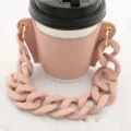 Fodera per tazza in pelle PU rosa con manico a catena spessa, porta tazza elegante bar. - rosa carne