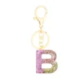Pink glitter letter B resin keychain with gold tone metal lobster clasp and ring accessory for women - Letter + 8-shaped Buckle / Letter B