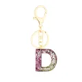 Gold alloy keychain with pink glitter resin letter D charm, stylish bag pendant accessory. - Letter + 8-shaped Buckle / Letter D
