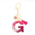 Pink glitter resin letter G keychain with cute tassel and gold metal clasp for bags. - Pink Sequin Tassel Keychain / Letter G