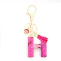 Pink glitter resin letter H keychain with tassel and fish scale charm for women bags. - Pink Sequin Tassel Keychain / Letter H