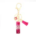 Pink resin letter keychain with tassel and glitter charm for bags keys accessory. - Pink Sequin Tassel Keychain / Letter I