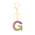 Resin glitter alphabet keychain, pink and green letter G epoxy bag charm with gold clasp. - Letter + 8-shaped Buckle / Letter G