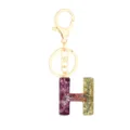 Resin letter H keychain with pink glitter epoxy, stylish gold metal clasp, perfect bag charm. - Letter + 8-shaped Buckle / Letter H