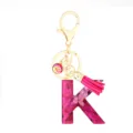 Pink glitter resin letter K keychain with tassel, cute alphabet bag charm for women and girls. - Pink Sequin Tassel Keychain / Letter K
