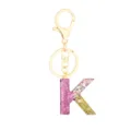 Resin letter K keychain with pink and gold glitter, featuring a stylish gold metal clasp hook. - Letter + 8-shaped Buckle / Letter K