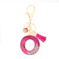 Pink sequin letter resin keychain with tassel, cute letter O bag charm for women and girls. - Pink Sequin Tassel Keychain / Letter O