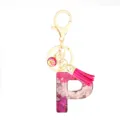 Pink glitter resin letter P keychain with fish scale charm and tassel bag pendant. - Pink Sequin Tassel Keychain / Letter P