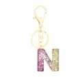 Resin letter N keychain with pink and green glitter epoxy crystal gold keyring accessory style. - Letter + 8-shaped Buckle / Letter N