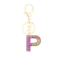 Pink glitter resin letter P keychain with gold-tone clasp pendant fashion accessories - Letter + 8-shaped Buckle / Letter P