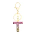 Gold metal hardware and pink green glitter resin letter T keychain, stylish epoxy keyring. - Letter + 8-shaped Buckle / Letter T
