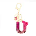 Pink glitter resin letter U keychain with fish scale charm and tassel bag pendant variant. - Pink Sequin Tassel Keychain / Letter U